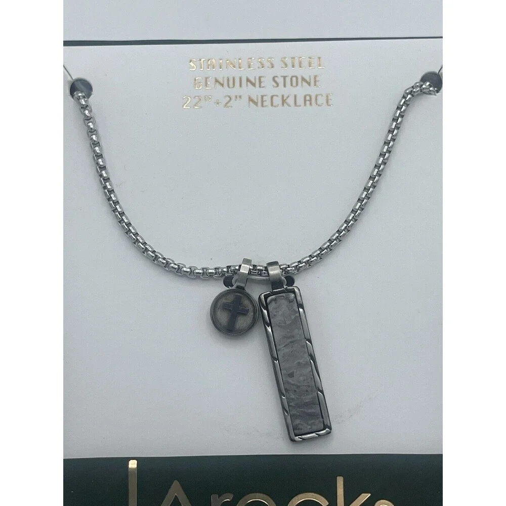LA rocks Men’s Stainless Steel Genuine Stone Necklace New